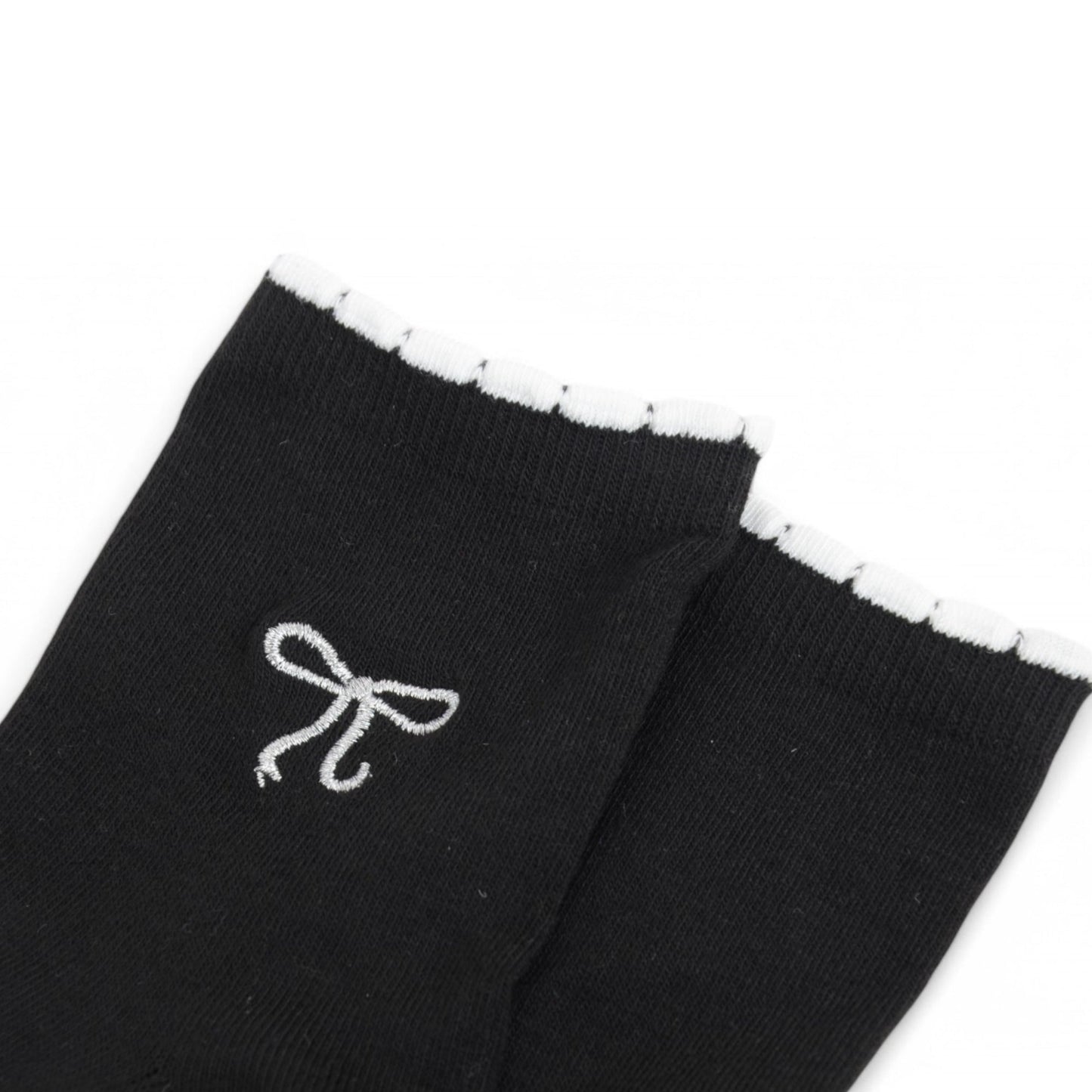 3-Pack Soft Knit Ankle Socks with Scalloped Trim and Embroidered Bow Detail