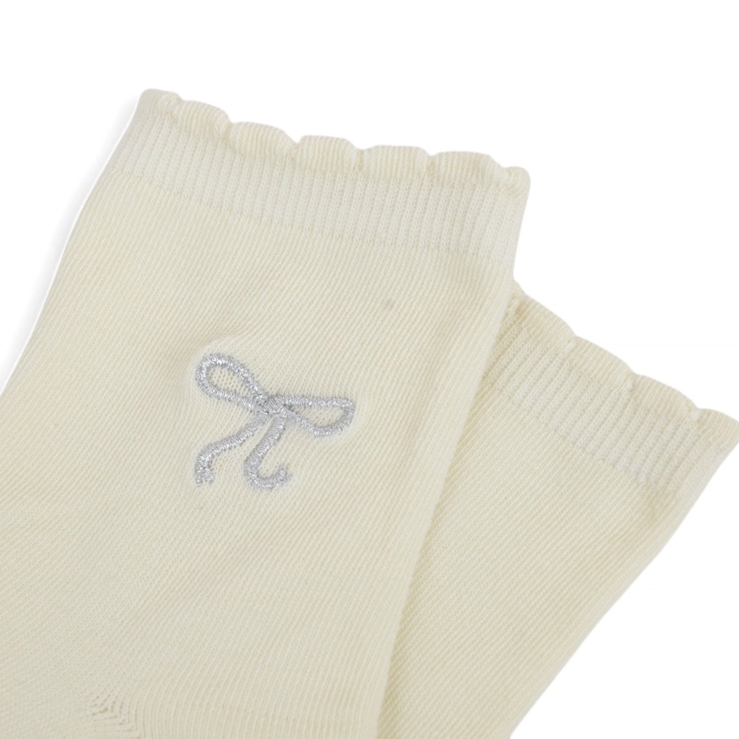 3-Pack Soft Knit Ankle Socks with Scalloped Trim and Embroidered Bow Detail