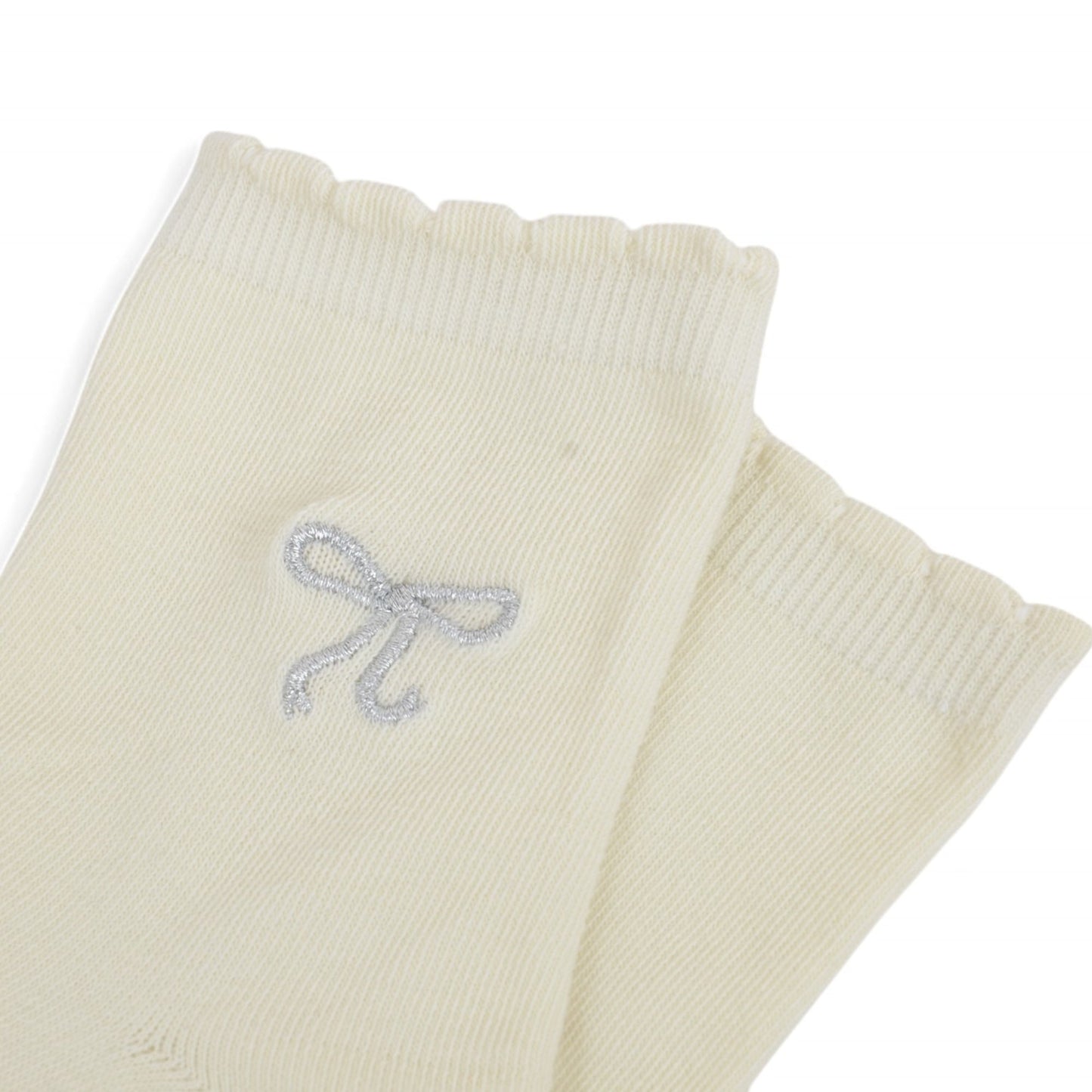 3-Pack Soft Knit Ankle Socks with Scalloped Trim and Embroidered Bow Detail