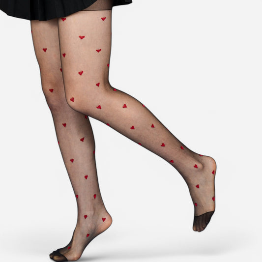 Sheer Heart Pattern Tights with Delicate Allover Embroidery