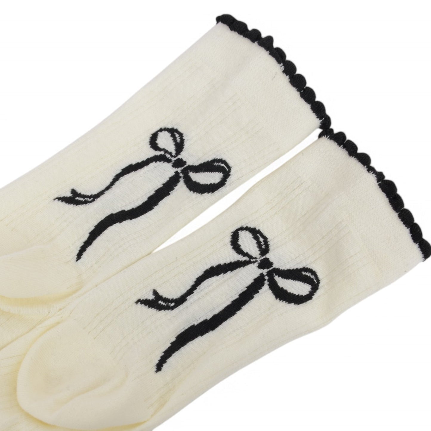 2-Pack Bow Pattern Crew Socks with Scalloped Trim and Contrast Details