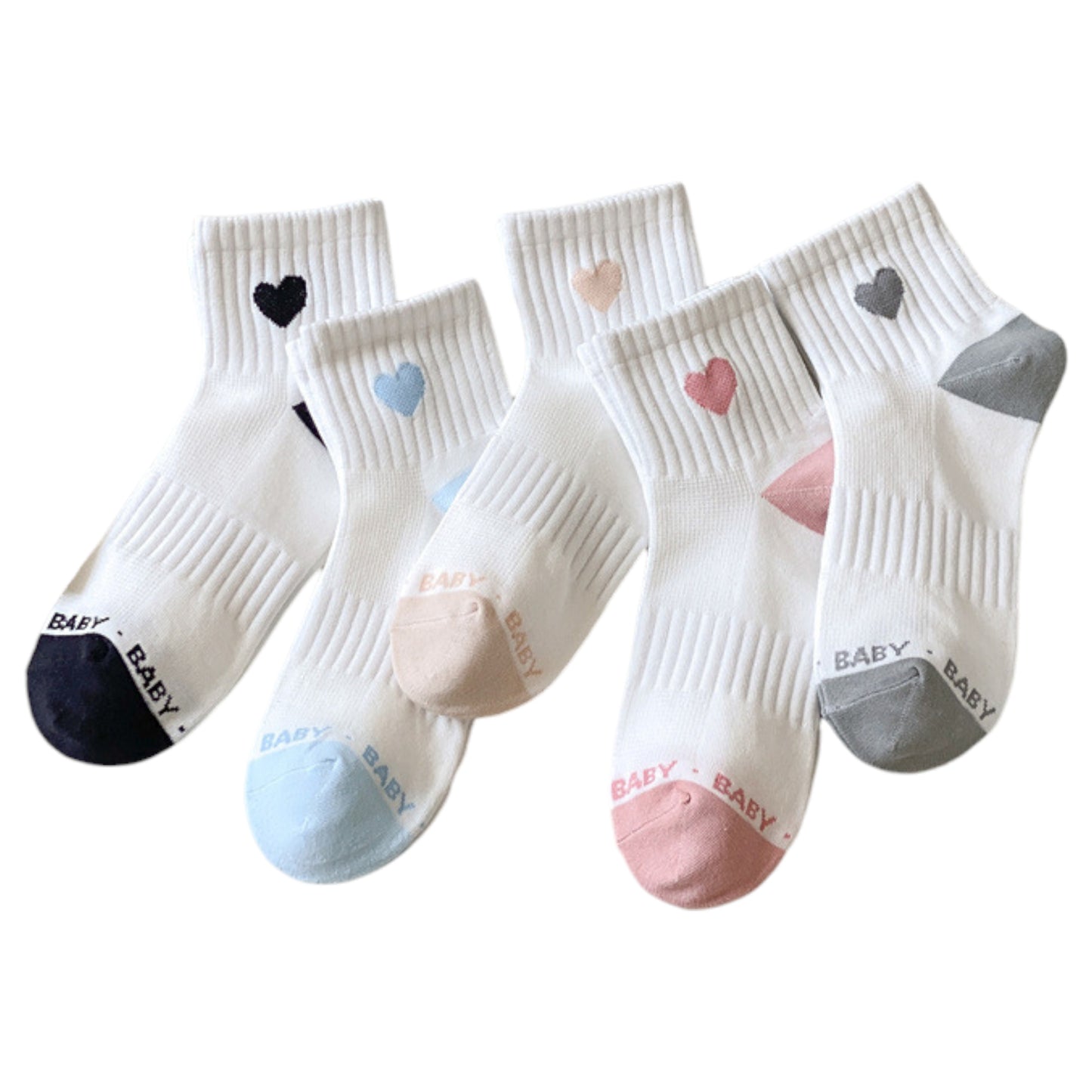 Women's Ribbed Ankle Socks with Contrast Toe and Heart Detail for Everyday Casual Wear