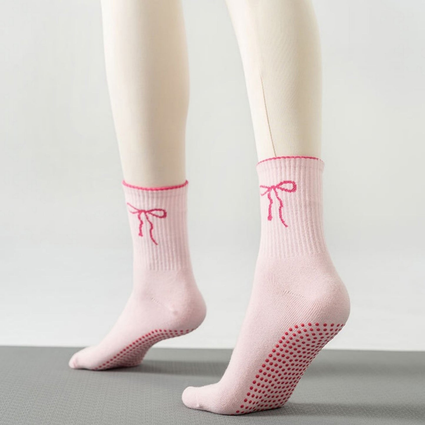 2-Pack Non-Slip Grip Socks with Bow Embroidery and Anti-Skid Dot Soles