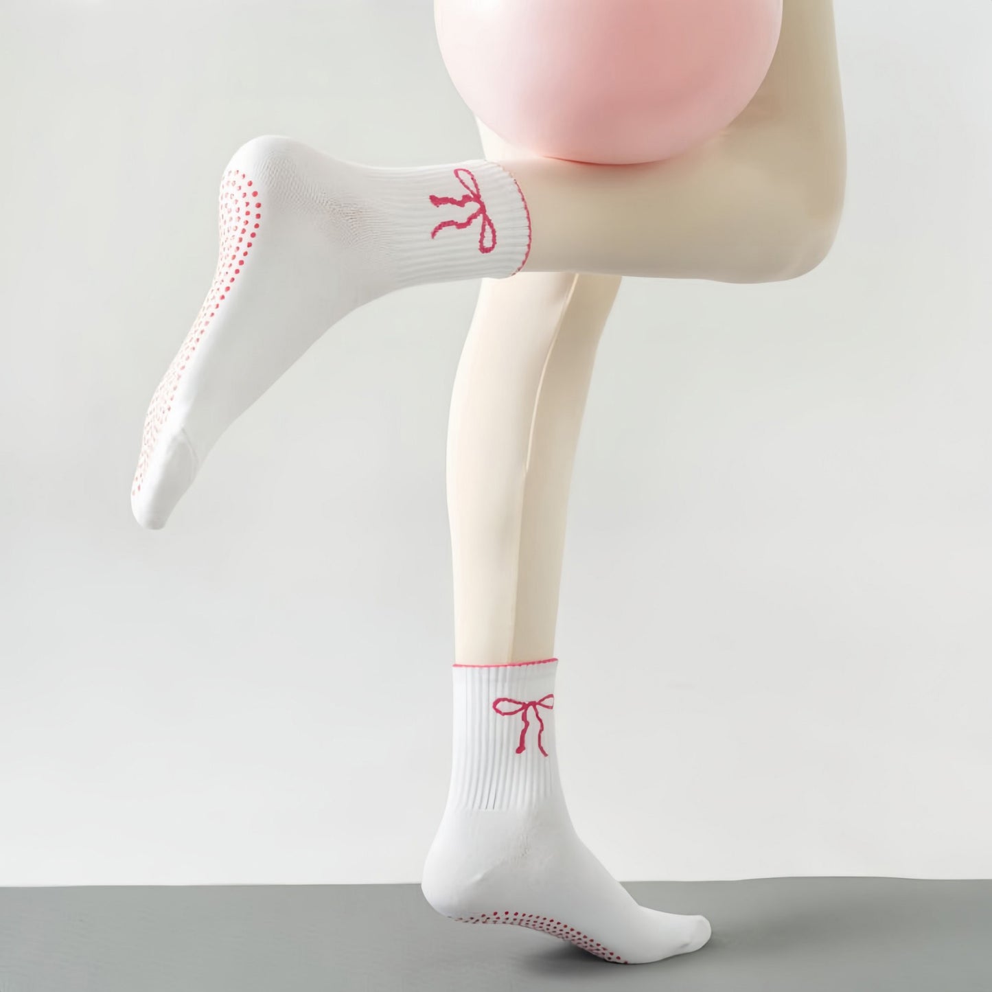 2-Pack Non-Slip Grip Socks with Bow Embroidery and Anti-Skid Dot Soles