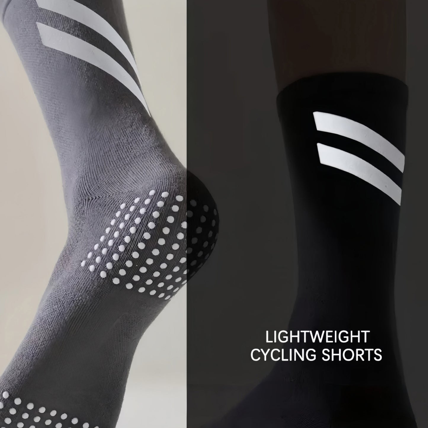 Performance Crew Socks with Non-Slip Grip Soles and Reflective Stripe Accents for Athletic Training