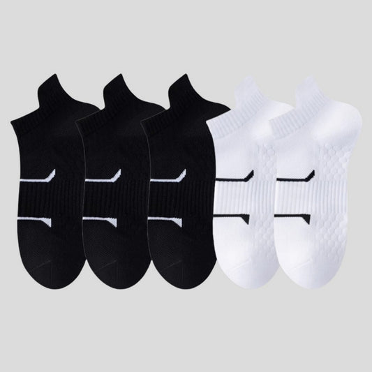 Men's Cushioned Low Cut Grip Socks 5-Pack with Arch Support and Breathable Mesh Panels