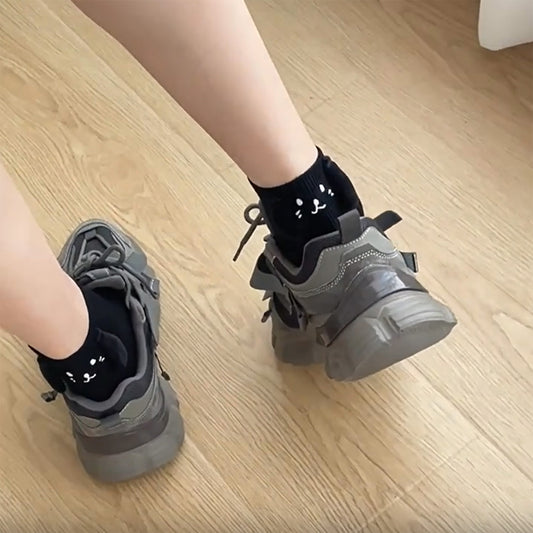 Women's White Ribbed Ankle Socks with 3D Puppy Ear Detail and Embroidered Dog Face for Fun Everyday Style