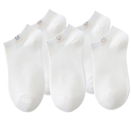 Women's 5 Pairs Women's Ankle Socks Soft Cotton Stretch Fabric with Cute Cartoon Animal Tags Comfortable Everyday Low-Cut Design