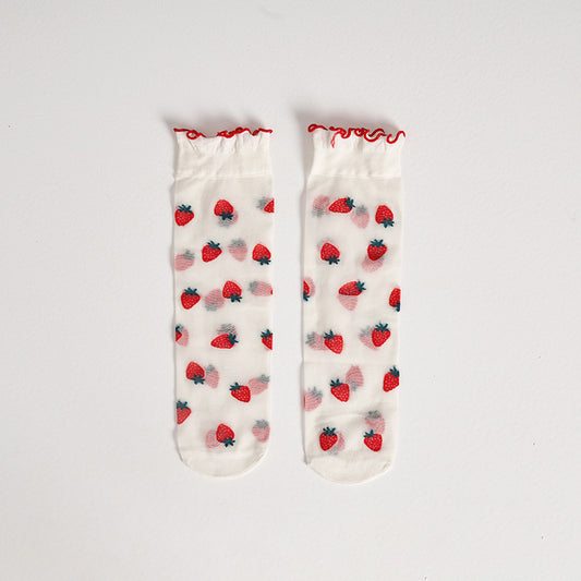 Sheer Floral Patterned Ankle Socks with Ruffle Cuff 6pk