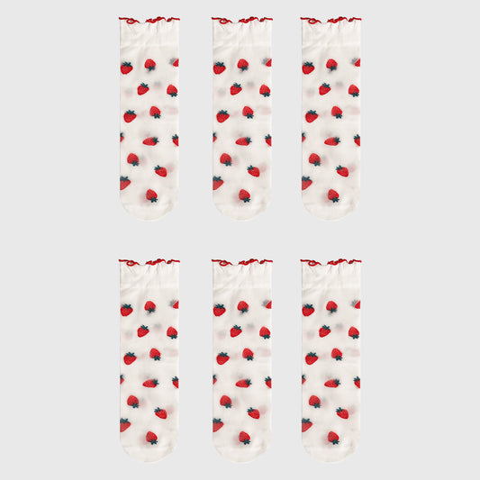 Sheer Floral Patterned Ankle Socks with Ruffle Cuff 6pk