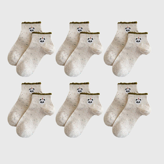 Cute Bear Embroidered Speckled Ankle Socks 6pk