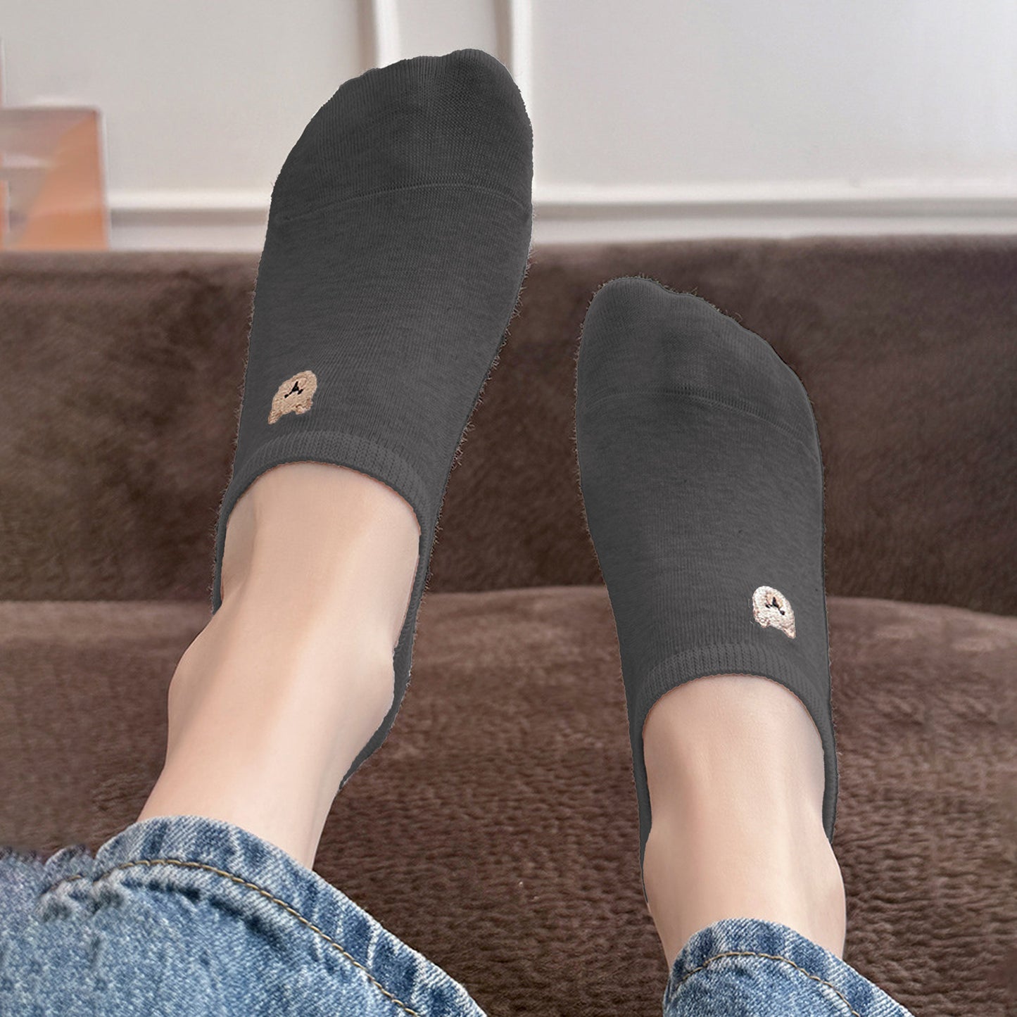 6pk Cute Bear Embroidered No-Show Socks