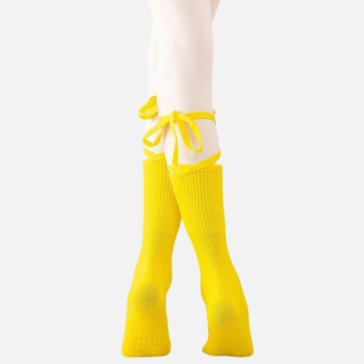 2-Pack Over-the-Calf Grip Socks with Ribbon Tie and Non-Slip Sole for Barre Pilates Yoga