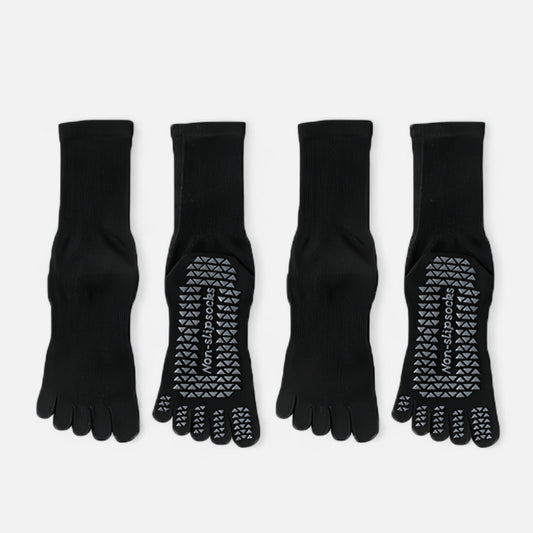 2-Pack Grip Toe Socks with Non-Slip Soles and Ribbed Knit in Neutral Tones for Yoga and Studio Classes