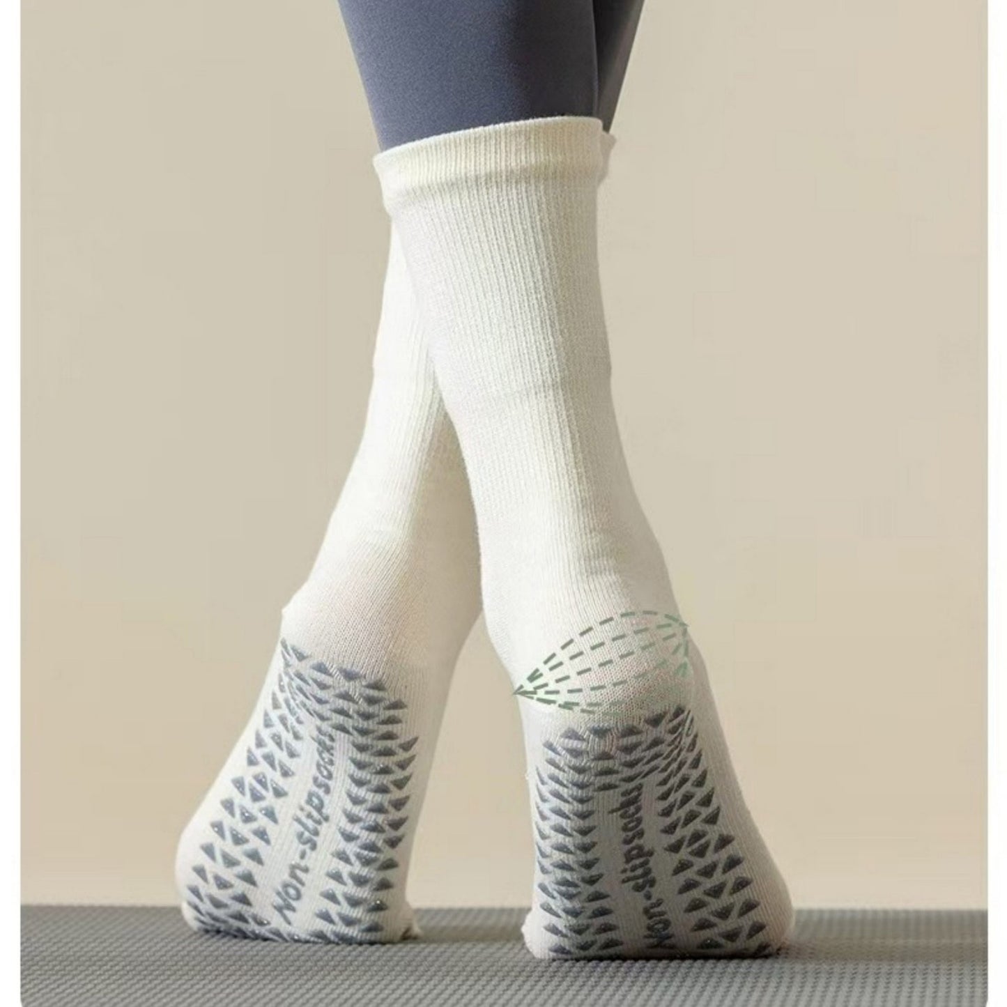 2-Pack Grip Toe Socks with Non-Slip Soles and Ribbed Knit in Neutral Tones for Yoga and Studio Classes