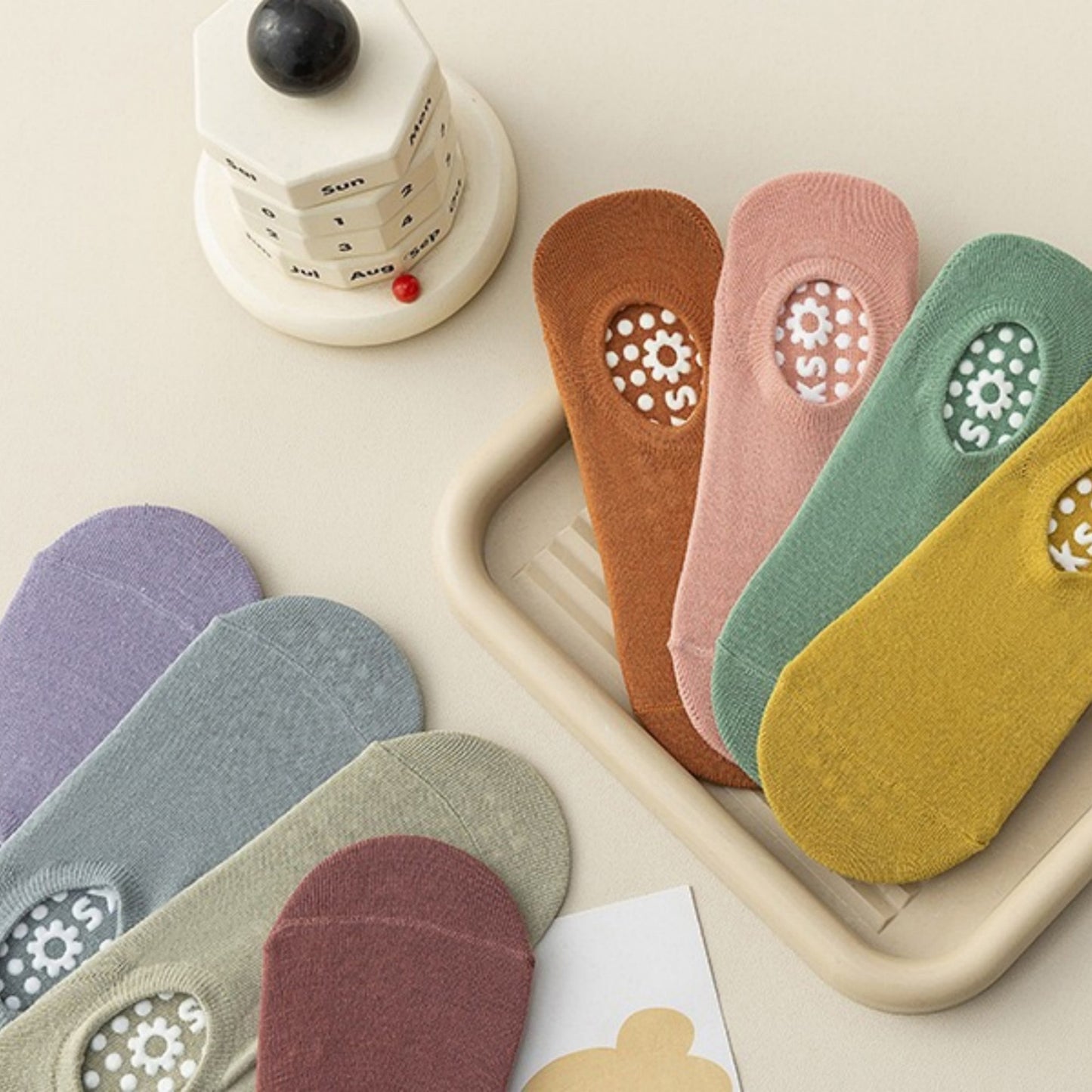 3-Pack Ballet Cut Grip Socks with Non-Slip Flower Sole Design for Pilates and Indoor Movement