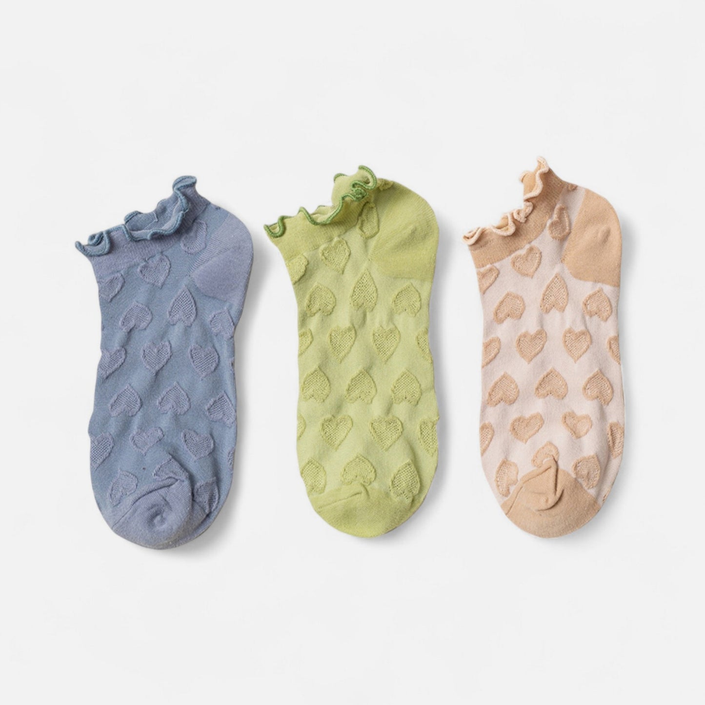 3-Pack Heart Knit Ankle Socks with Ruffle Trim and Soft Stretchy Fabric