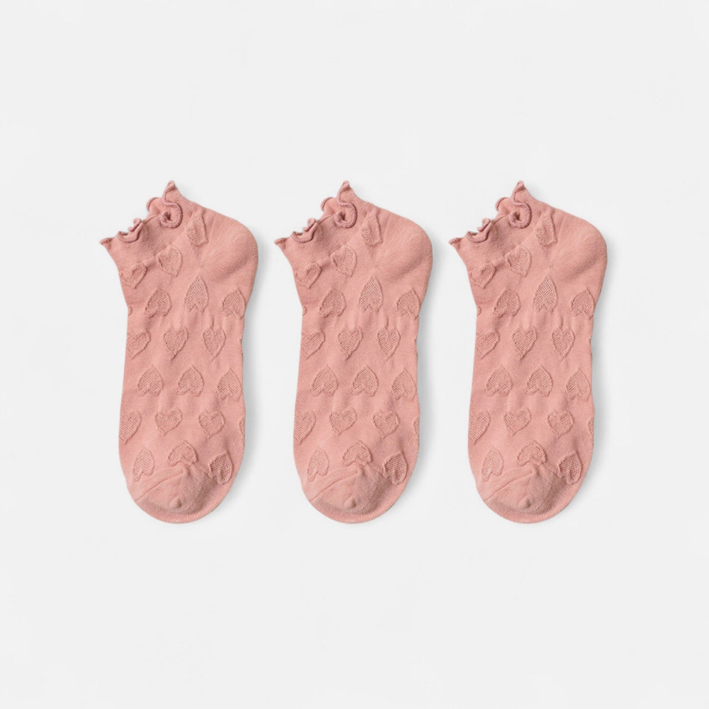 3-Pack Heart Knit Ankle Socks with Ruffle Trim and Soft Stretchy Fabric