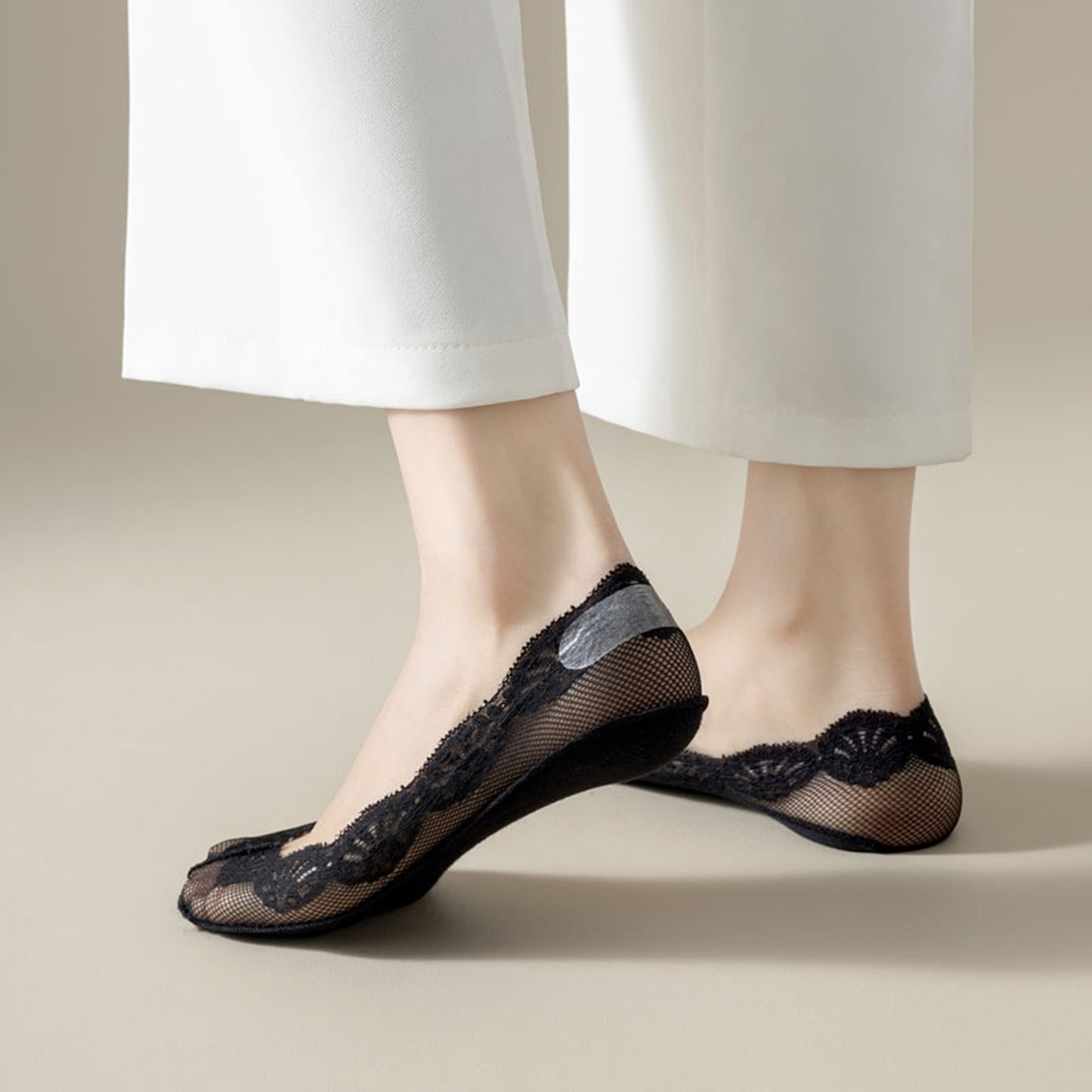 3-Pack Low Cut Lace Liner Socks with Non-Slip Heel Grip No Show Design