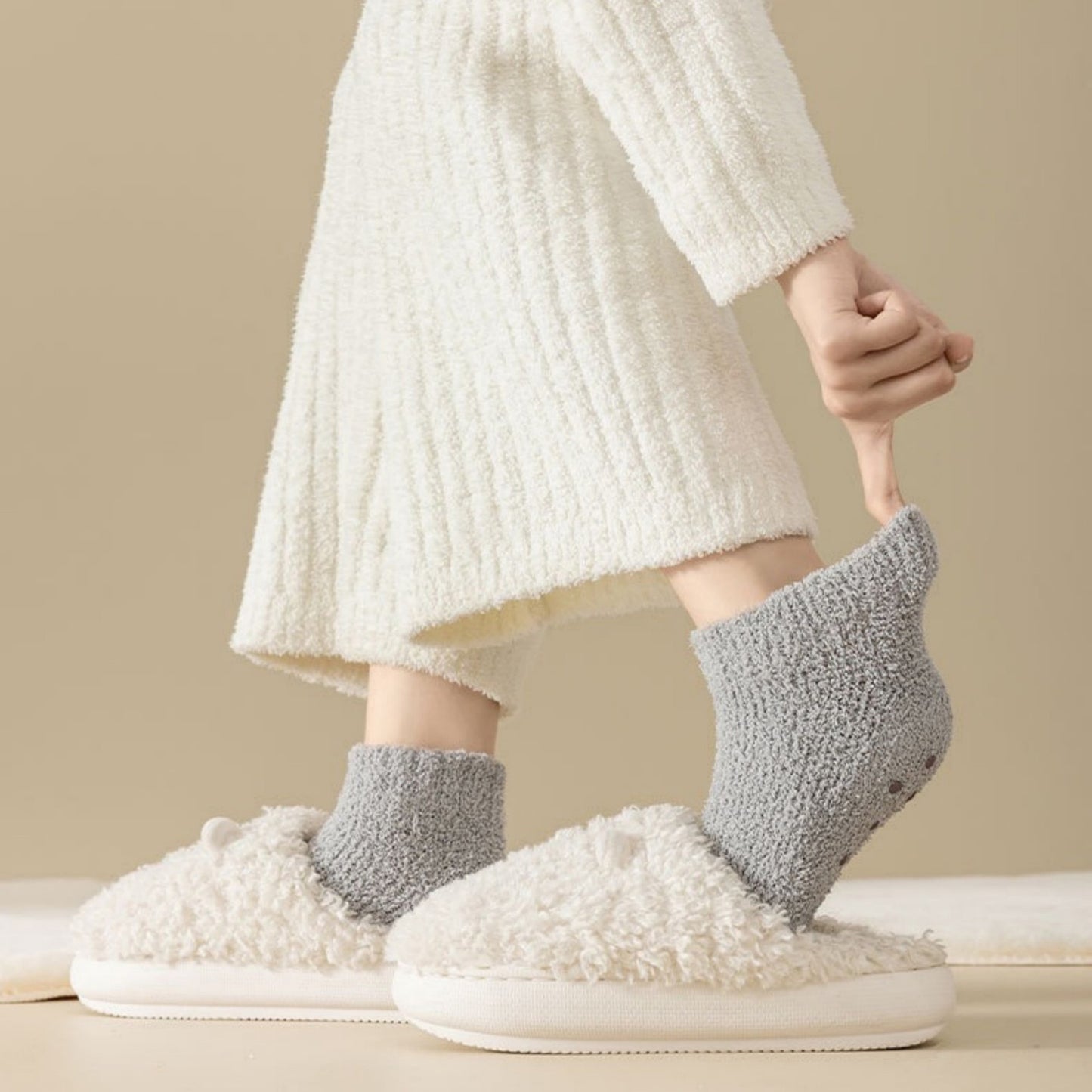 3-Pack Non-Slip Plush Fuzzy Ankle Socks with Grips and Soft Cozy Texture