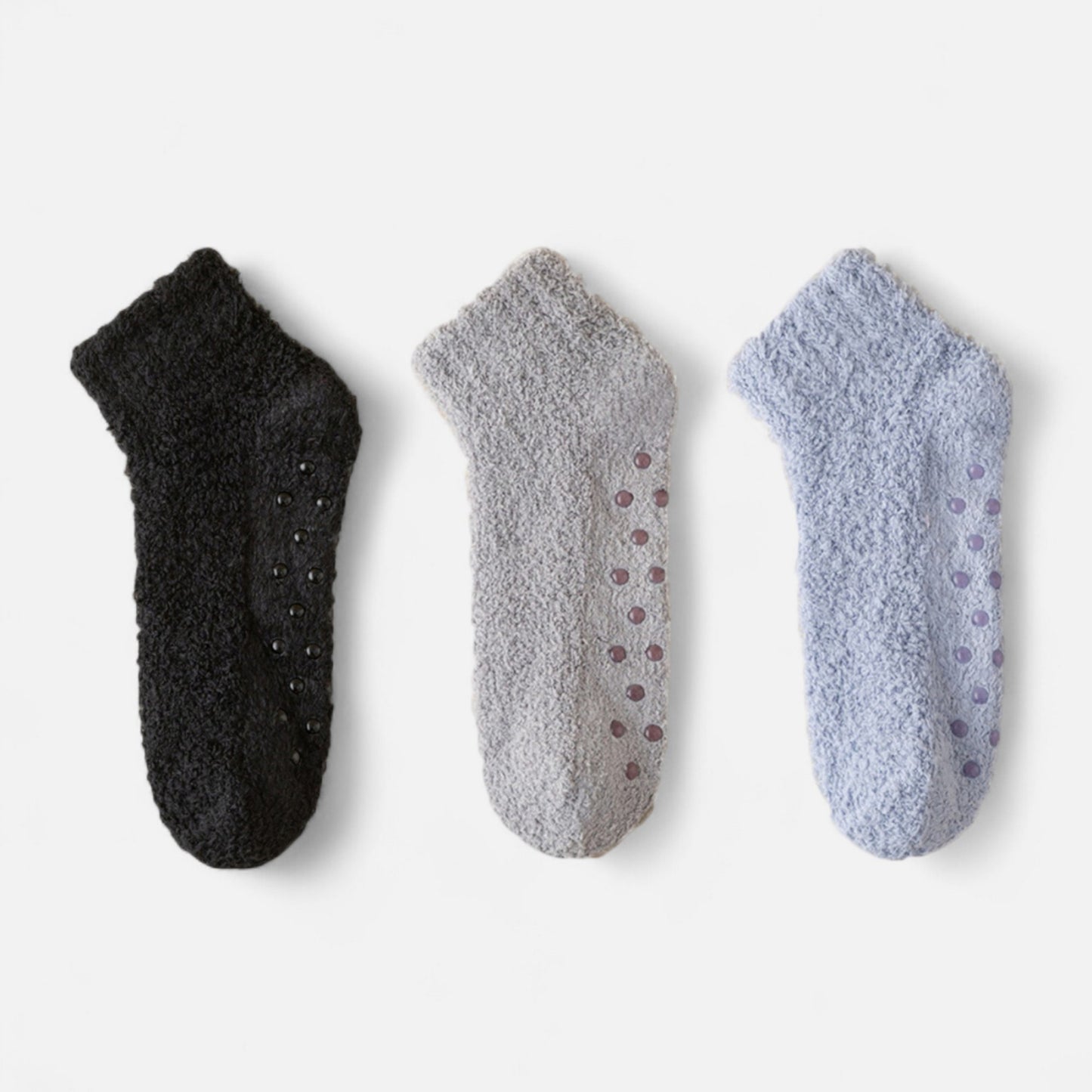 3-Pack Non-Slip Plush Fuzzy Ankle Socks with Grips and Soft Cozy Texture