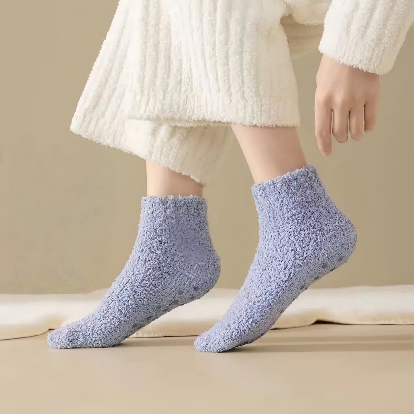 3-Pack Non-Slip Plush Fuzzy Ankle Socks with Grips and Soft Cozy Texture