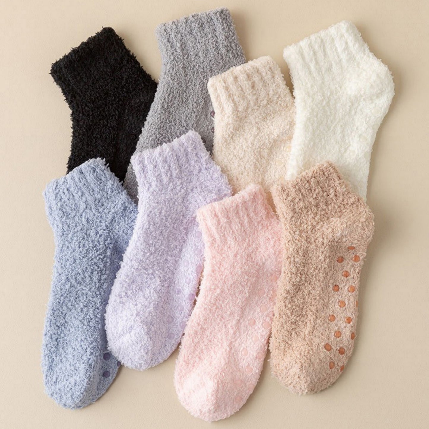 3-Pack Non-Slip Plush Fuzzy Ankle Socks with Grips and Soft Cozy Texture