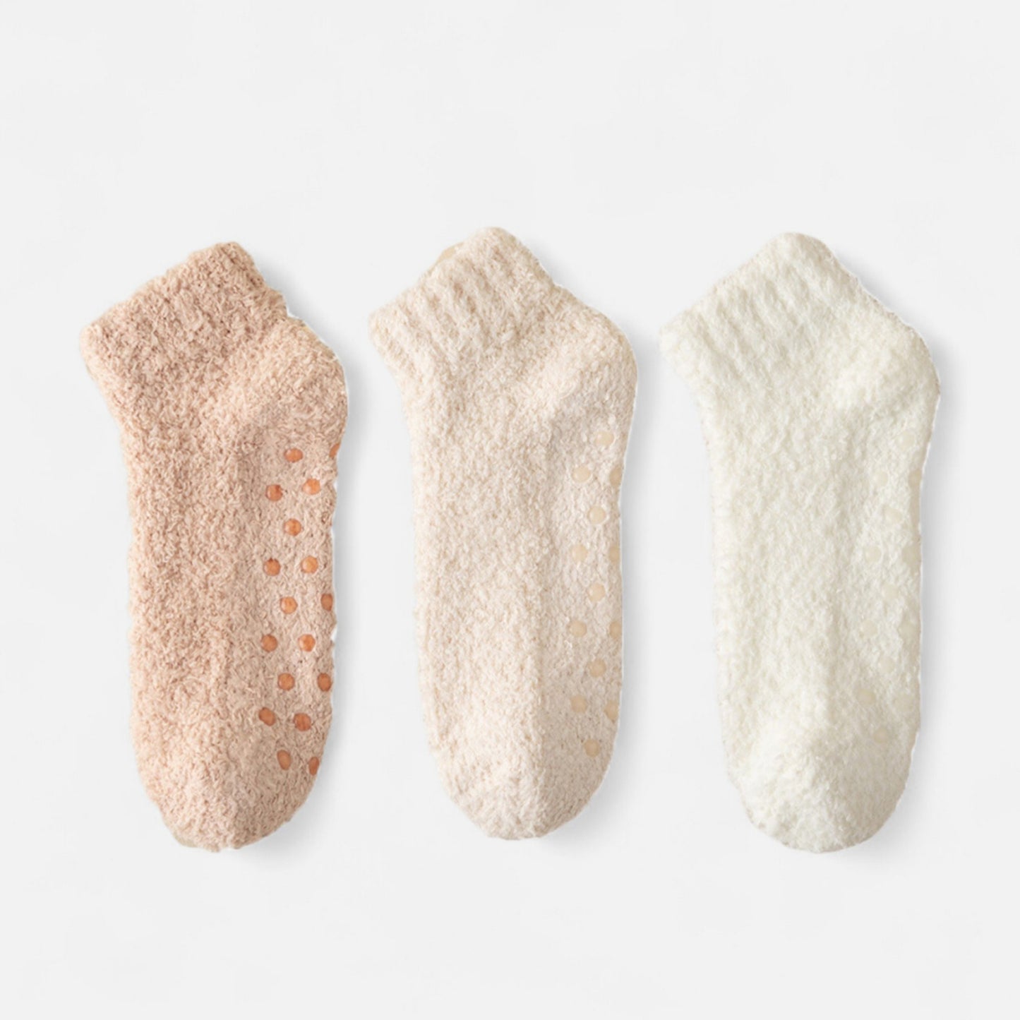 3-Pack Non-Slip Plush Fuzzy Ankle Socks with Grips and Soft Cozy Texture