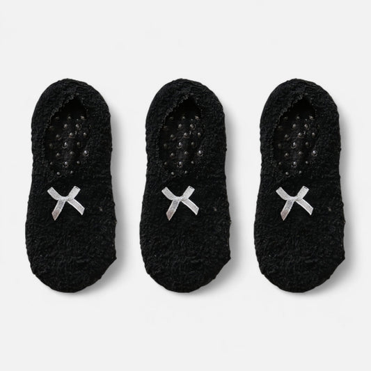 3-Pack Non-Slip Plush Fuzzy Slipper Socks with Fabric Bow and Grip Bottoms