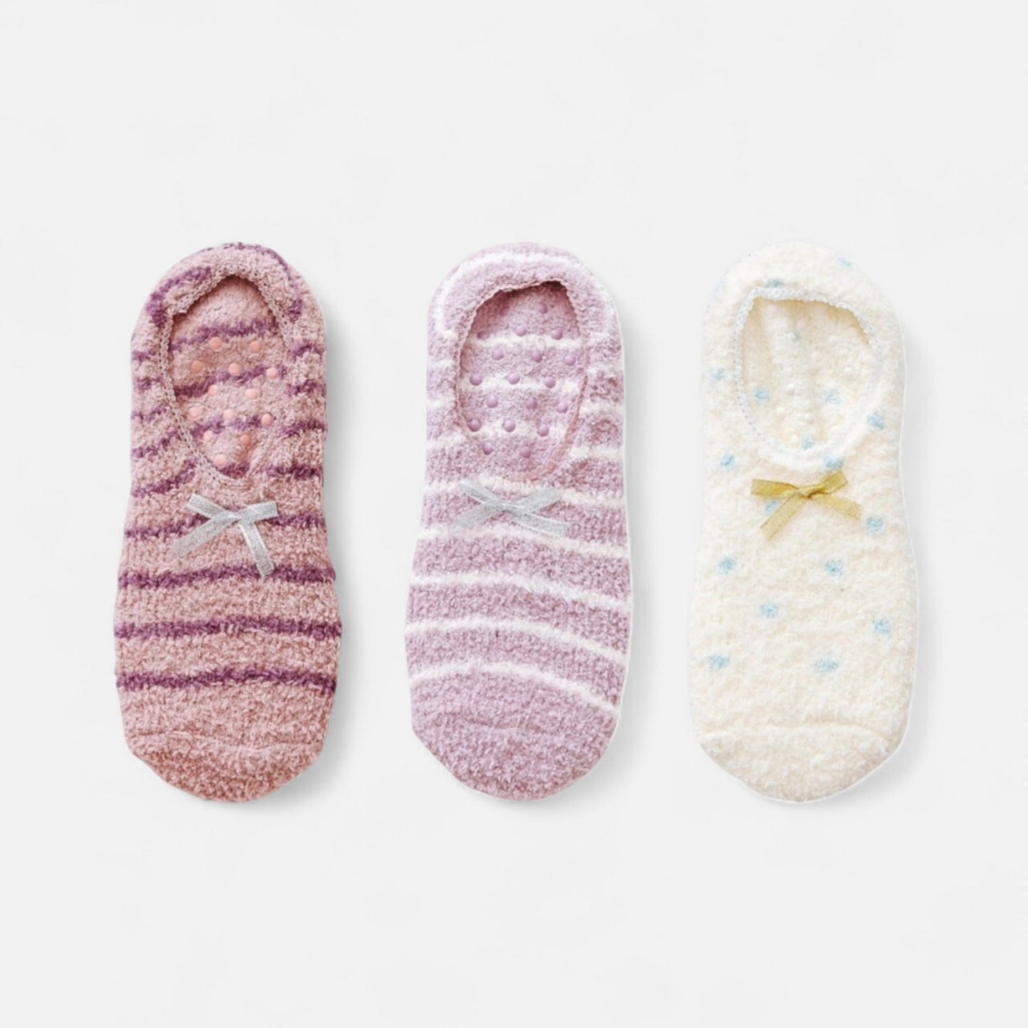 3-Pack Non-Slip Plush Fuzzy Slipper Socks with Fabric Bow and Grip Bottoms