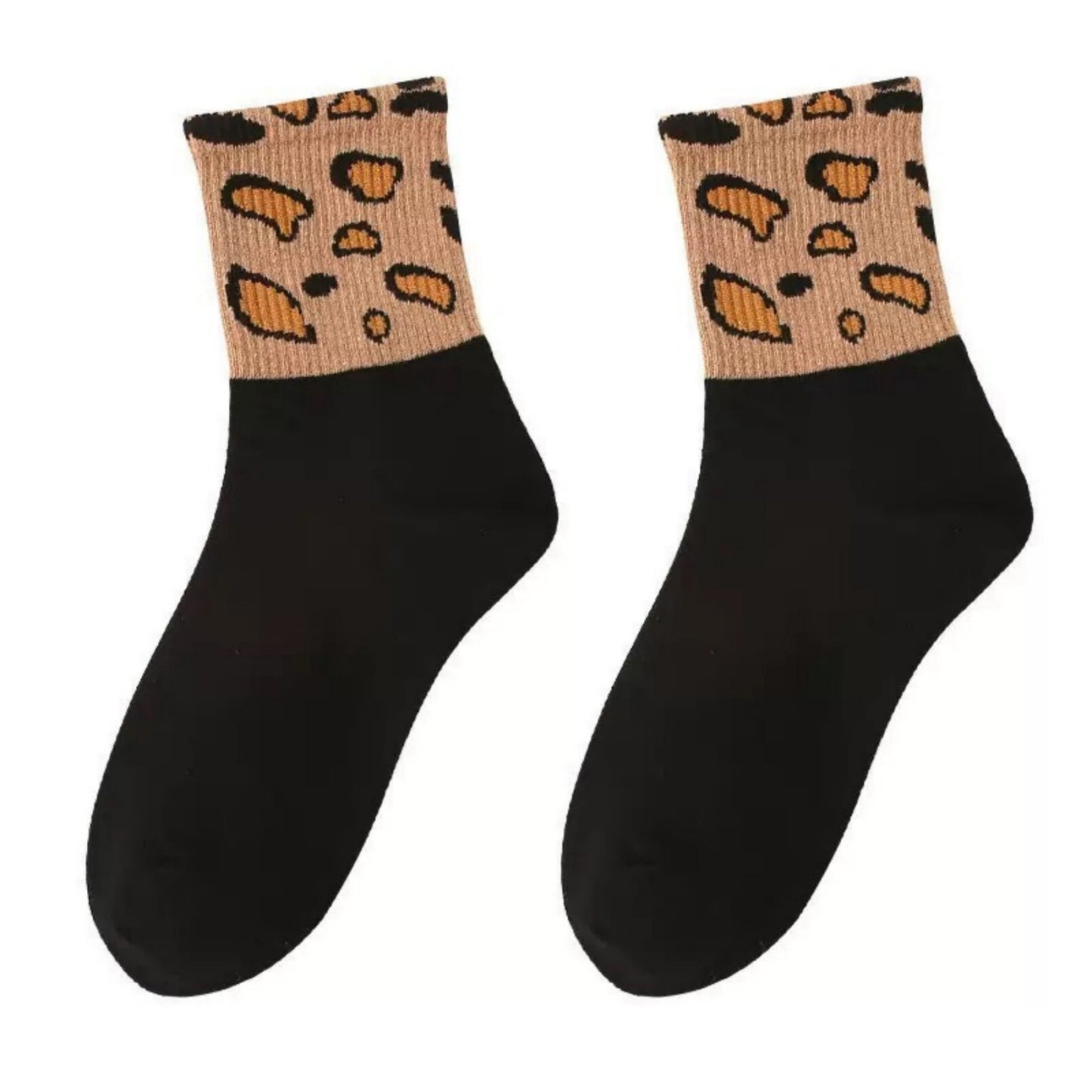 3-Pack Crew Socks with Ribbed Leopard Print Cuffs and Soft Stretch Knit Design