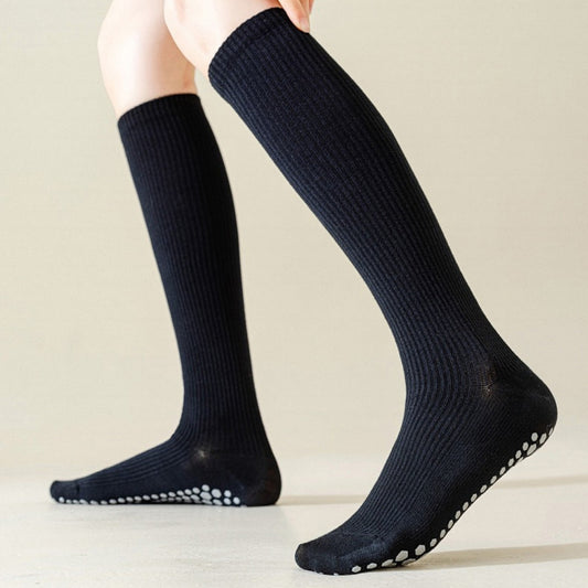 2-Pack Long Ribbed Non-Slip Socks with Grip Soles for Indoor Comfort and Support
