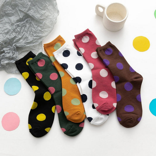 3-Pack Polka Dot Crew Socks Soft Knit Stretch Fabric Bold Retro Dot Pattern Sock Set