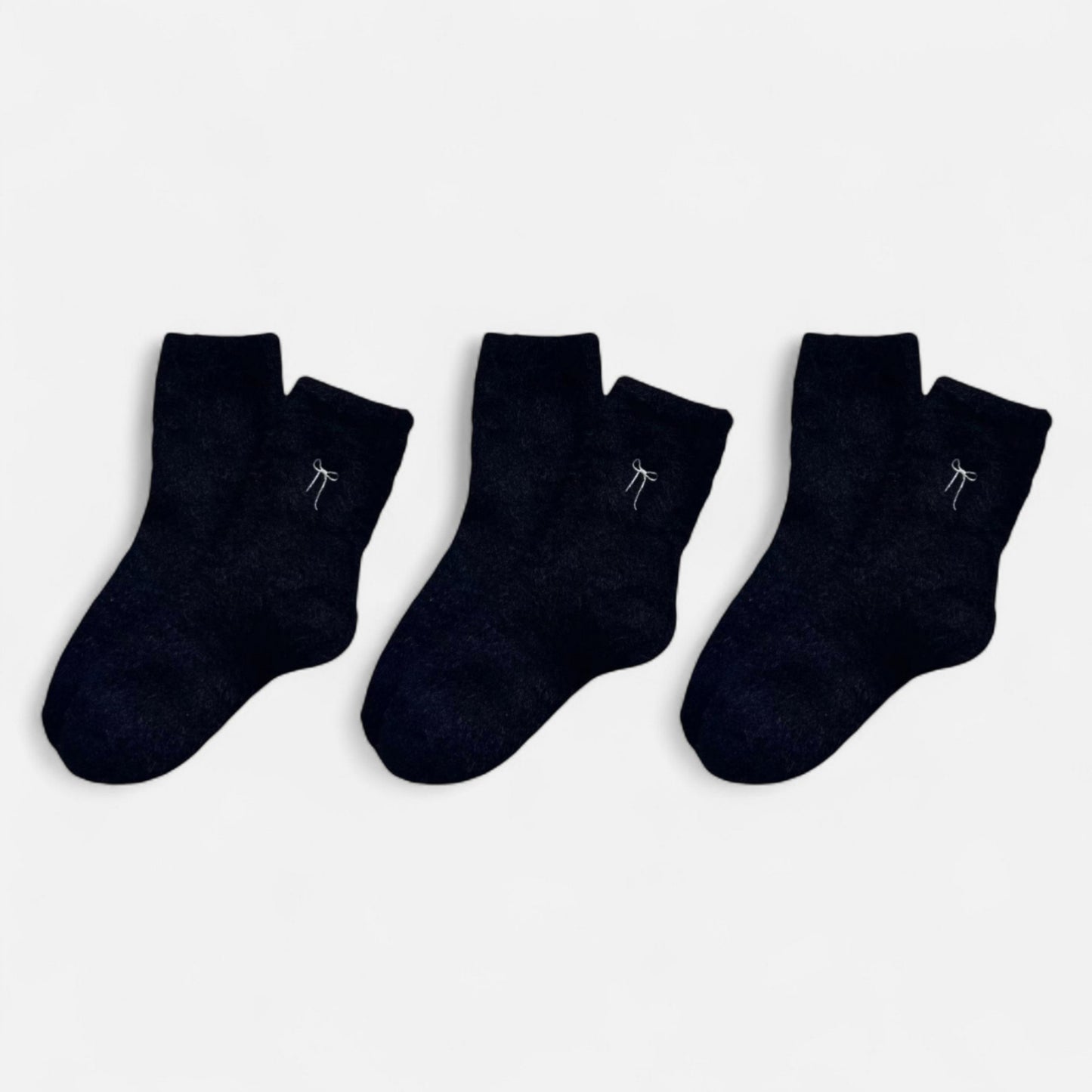 3-Pack Fuzzy Crew Socks with Embroidered Bow Detail Soft Cozy Lounge Sock Set