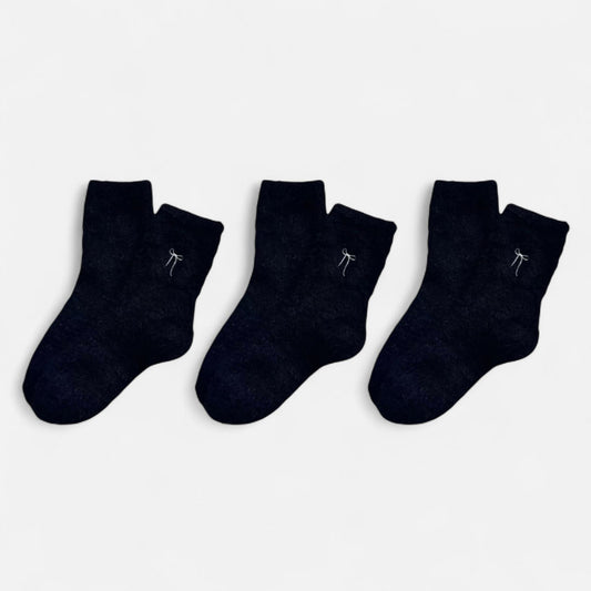 3-Pack Fuzzy Crew Socks with Embroidered Bow Detail Soft Cozy Lounge Sock Set