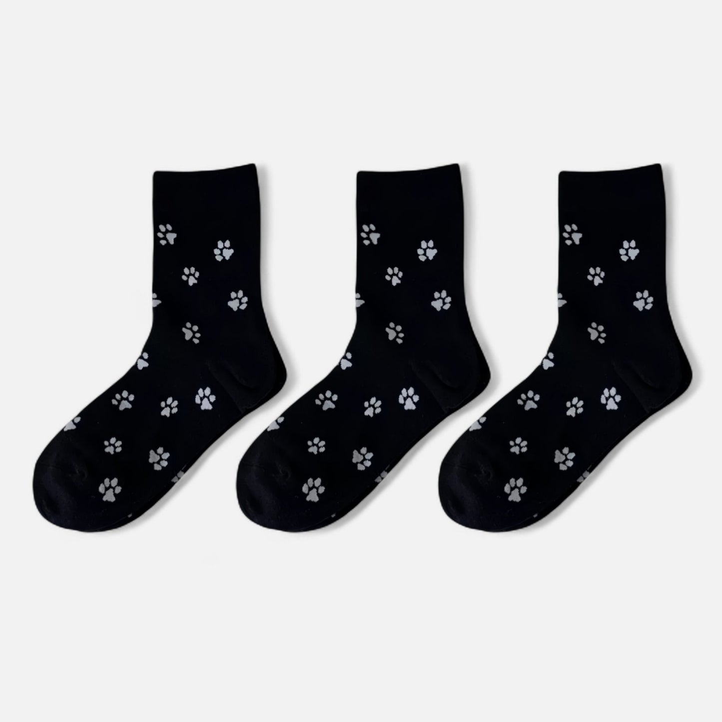 3-Pack Crew Socks with Allover Paw Print Pattern Soft Stretch Casual Sock Set