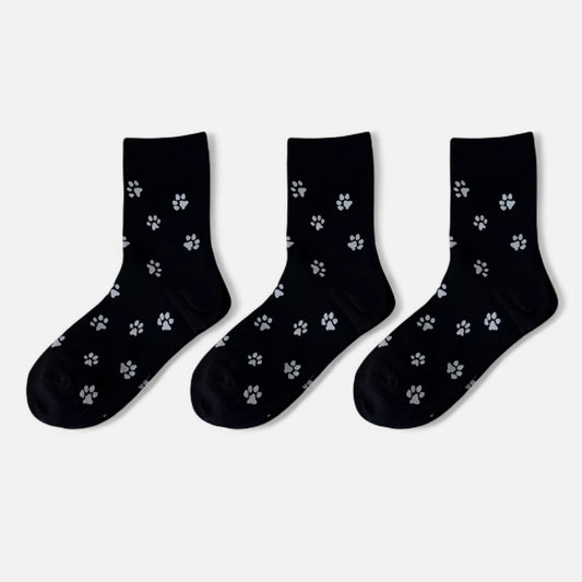 3-Pack Crew Socks with Allover Paw Print Pattern Soft Stretch Casual Sock Set