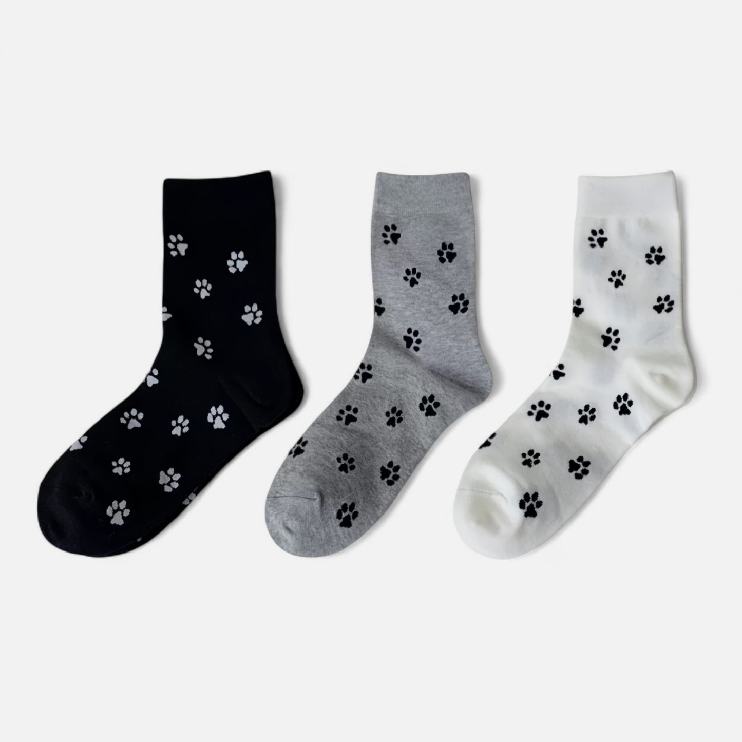 3-Pack Crew Socks with Allover Paw Print Pattern Soft Stretch Casual Sock Set