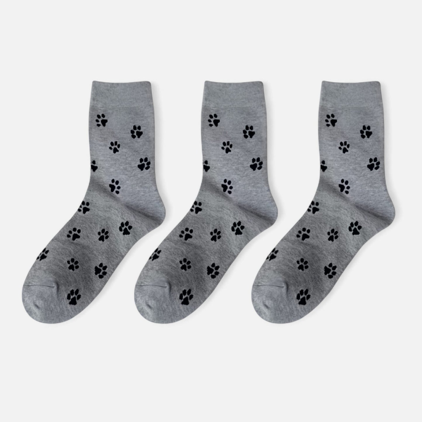 3-Pack Crew Socks with Allover Paw Print Pattern Soft Stretch Casual Sock Set
