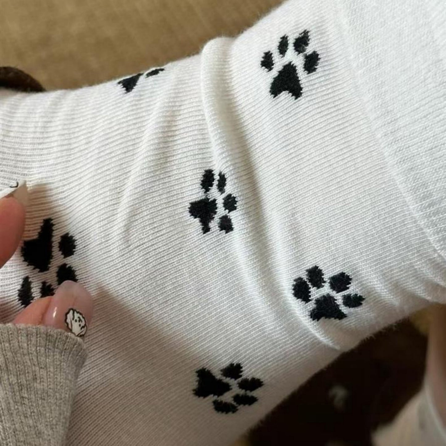 3-Pack Crew Socks with Allover Paw Print Pattern Soft Stretch Casual Sock Set