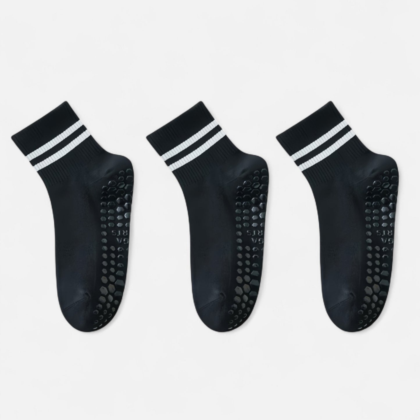 3-Pack Ankle Socks with Rubber Grips and Striped Ribbed Cuffs Soft Non-Slip Sporty Style