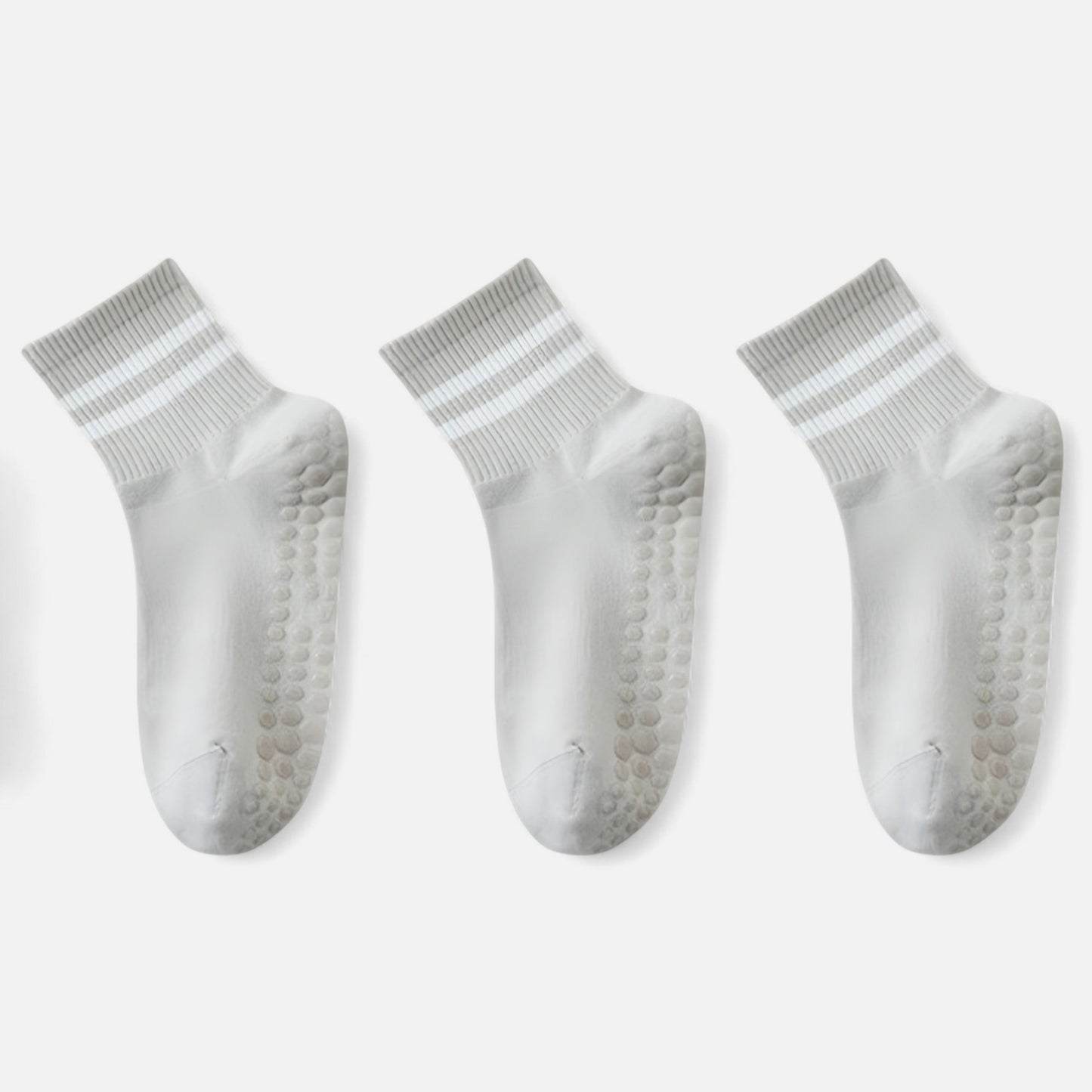 3-Pack Ankle Socks with Rubber Grips and Striped Ribbed Cuffs Soft Non-Slip Sporty Style