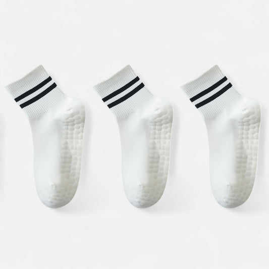 3-Pack Ankle Socks with Rubber Grips and Striped Ribbed Cuffs Soft Non-Slip Sporty Style