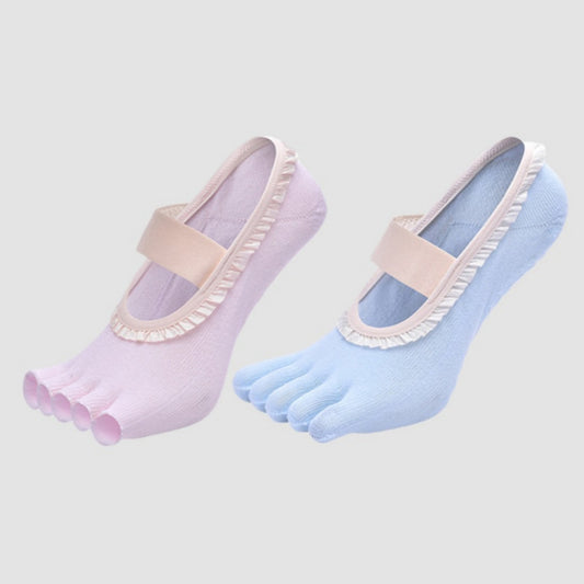 2-Pack Five-Toe Socks with Ruffle Trim and Ballet-Inspired Strap in Two Unique Styles