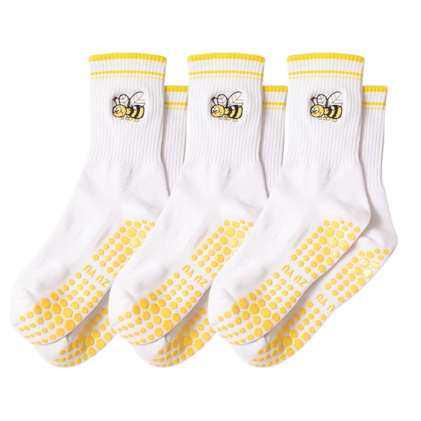 3-Pack Cotton Crew Socks with Non-Slip Grip and Embroidered Fruit and Animal Designs