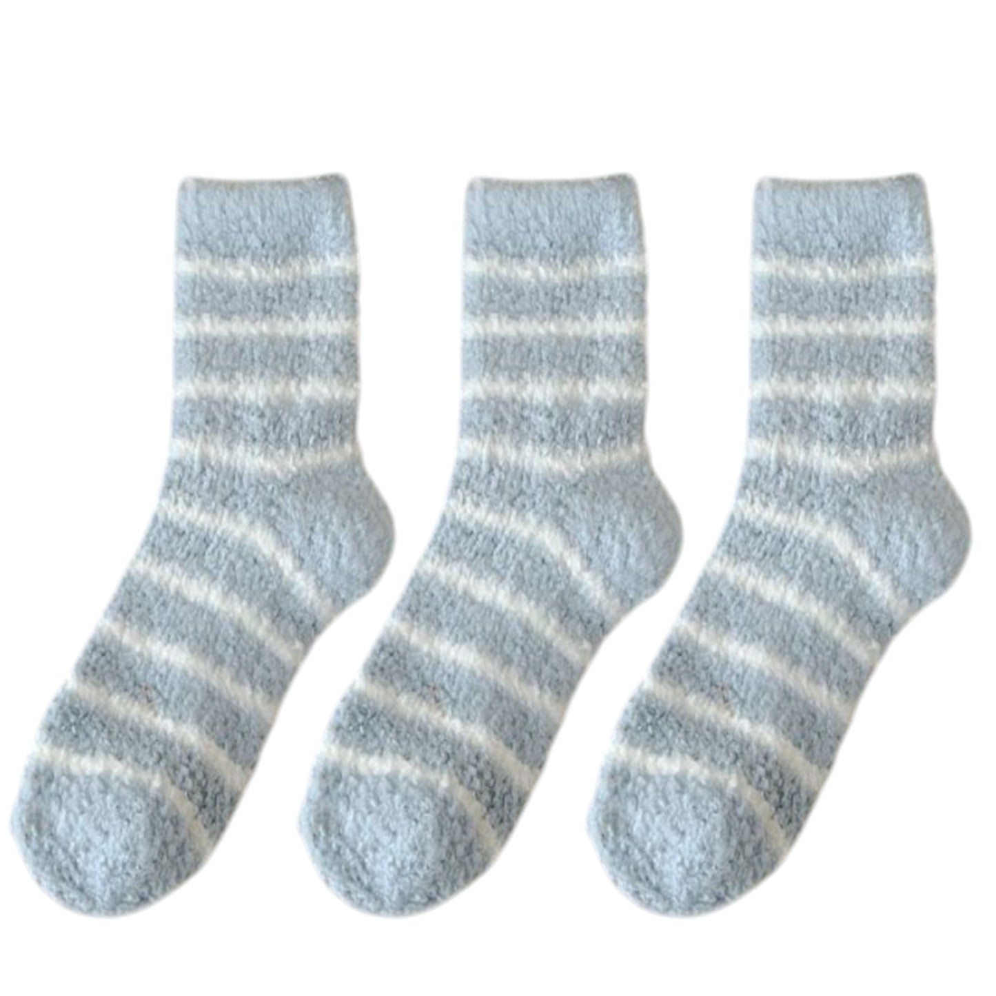 3 Pairs Plush Crew Socks with Cozy Striped Design