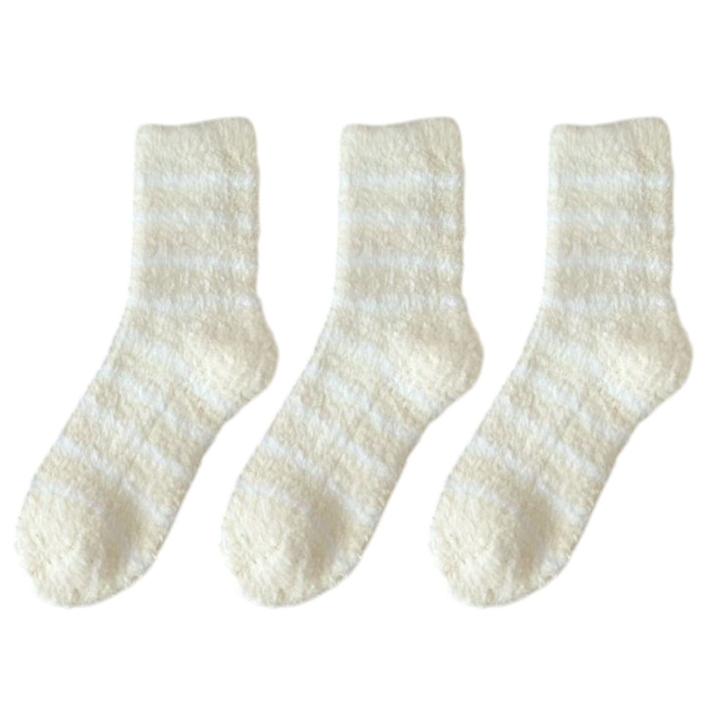 3 Pairs Plush Crew Socks with Cozy Striped Design