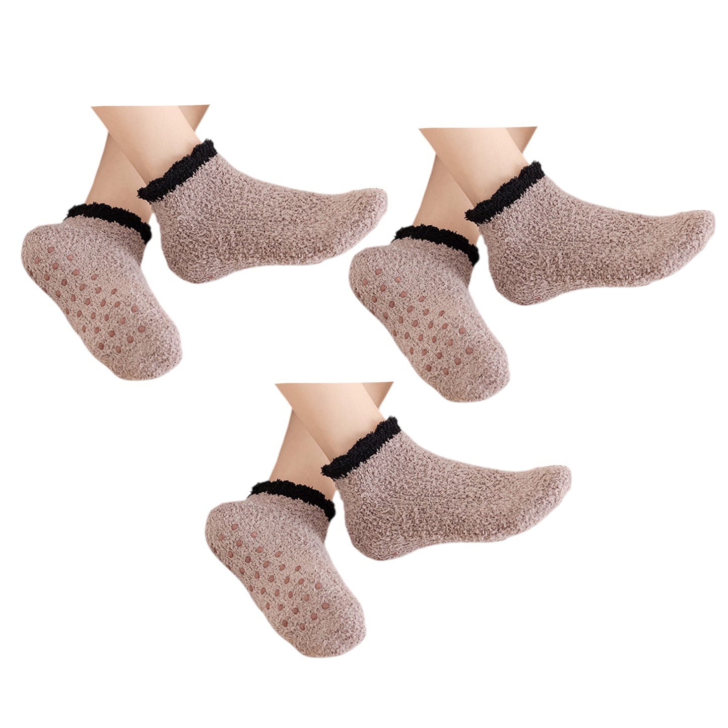 3 Pairs Plush Anti-Slip Fuzzy Ankle Socks with Soft Cuff Trim