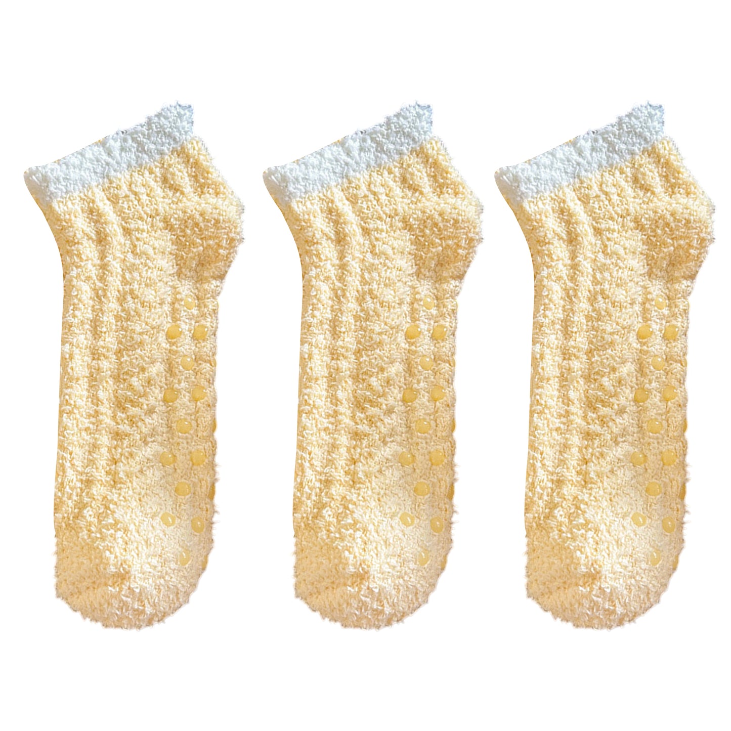 3 Pairs Plush Anti-Slip Fuzzy Ankle Socks with Soft Cuff Trim