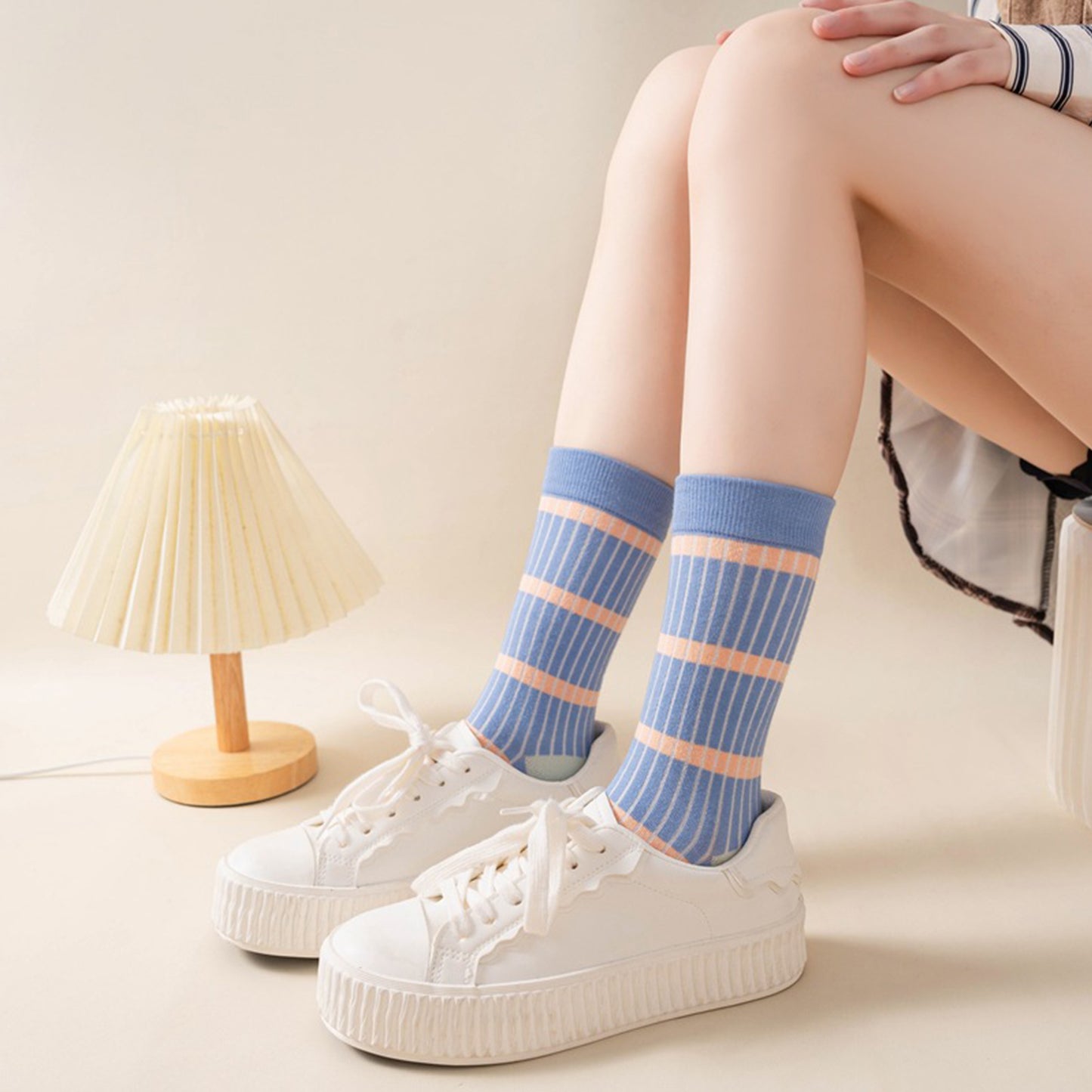 3 Pairs Women's Mid-Calf Striped Casual Cotton Socks